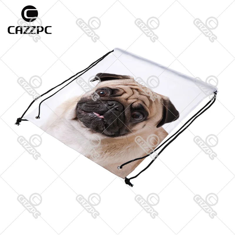 Милый мопс большой рисунок лица индивидуальный принт нейлон ткань шнурок мешок