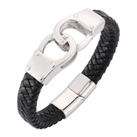 punk jewelry men blackbrown braided leather bracelet trendy stainless steel handcuffs magnetic buckle wristband charm sp0321
