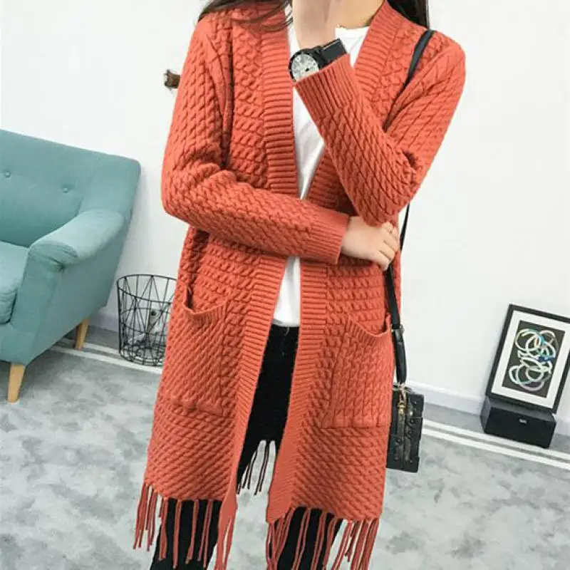 Russian Yellow Long Section Knit Women's Sweater Soft Material Fashion Tassel Harajuku Sweaters Loose Clothing Casual Style Tops |