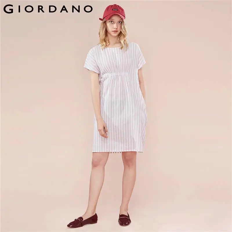 Giordano женское платье натуральное льняное хлопковое свободное с круглым вырезом