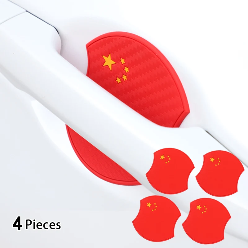 Chinese flag 4 шт. Автомобиль дверная ручка с защитой от царапин защитная наклейка из углеродного волокна, украшение на запястье для Ford Kuga фьюжн фиеста Explorer Escape Ranger - Color Name: Chinese flag