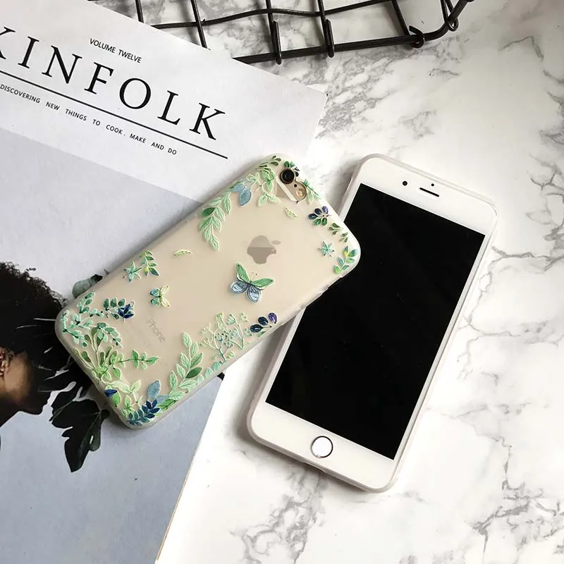 Kerzzil Sexy Transparent Fashion Leaf Sunflower Phone Case For iPhone 6 6s 7 plus Matte Ultra thin Cover Coque lina |