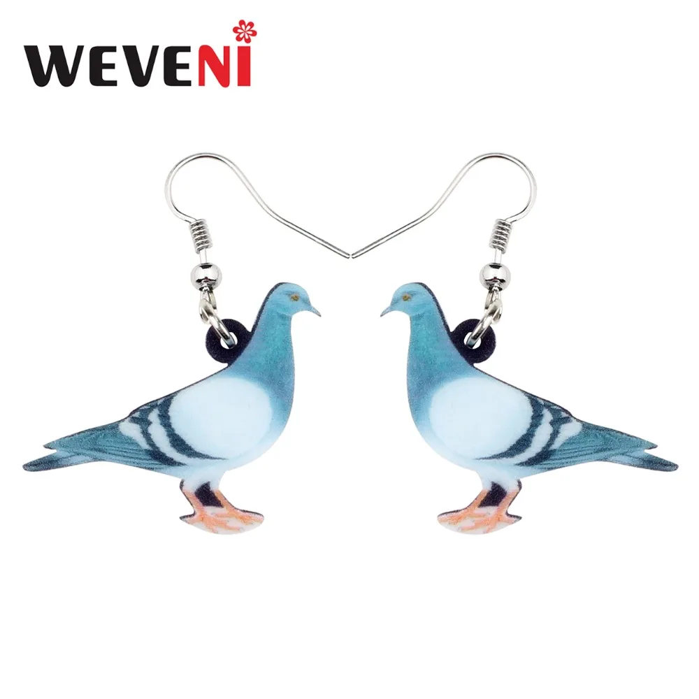 

WEVENI Acrylic Anime Blue Dove Pigeon Bird Earrings Big Long Dangle Drop Fashion Animal Jewelry For Women Girls Teens Kids Gift
