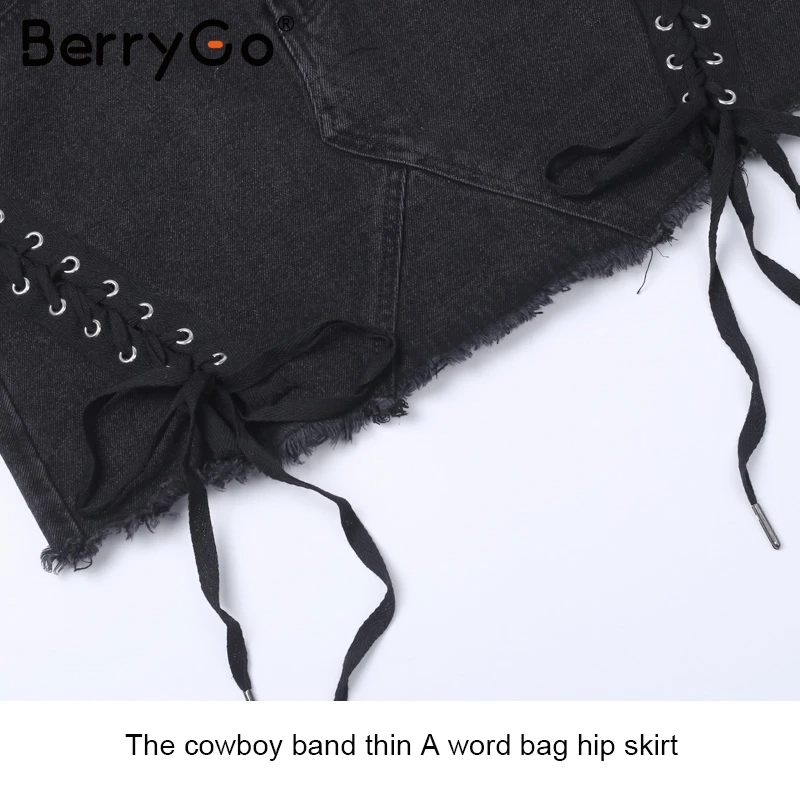 BerryGo черная джинсовая юбка на шнуровке в стиле панк сексуальная юбка-карандаш