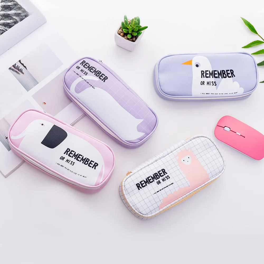 Чехол для карандашей Kawaii лаванда искусственная кожа пенал альпака кошка слон