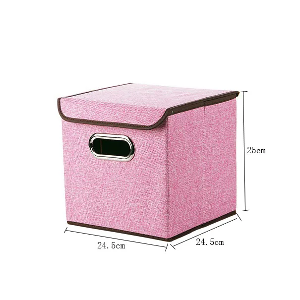 24.5X24.5X25CM Складные коробки для хранения одежды из хлопка и льна, большой офисный органайзер для игрушек с чехлом, складные корзины для хранения - Цвет: 24.5X24.5X25CM
