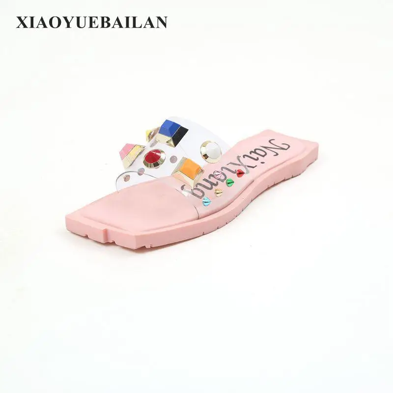 Яркая Цветная дрель модные женские шлепанцы коллекция 2017 года универсальная