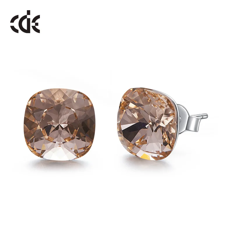 Light peach CDE, 925 пробы, серебряные серьги, квадратные, украшенные кристаллами, серьги-гвоздики, женские серьги, Женские Ювелирные изделия - Цвет камня: Light peach