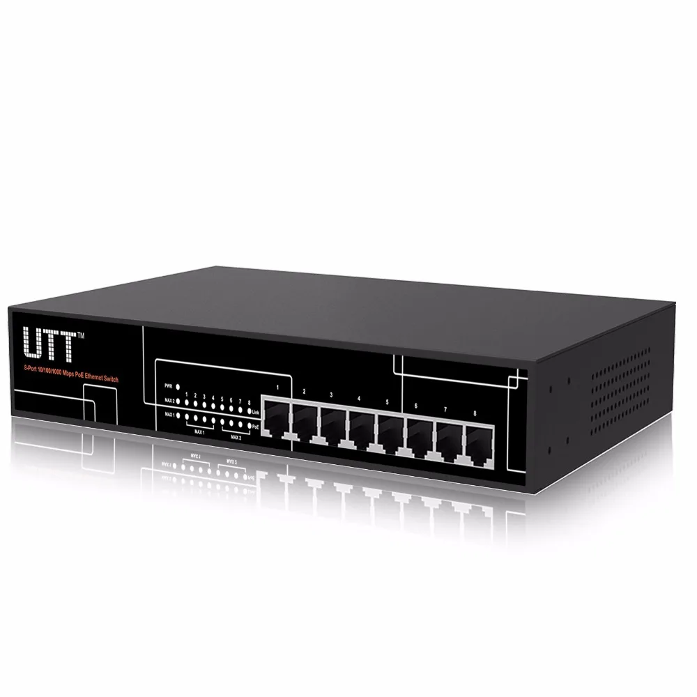 UTT S1080GP 8 портов неуправляемый Гигабитный PoE коммутатор Портов 150 Вт 802.3af/at идеально