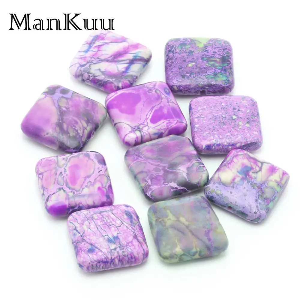 Mankuu 18mm Square Purple Sea Sediment Jaspers Stone Beads For Jewelry Making Drilled Hole Loose DIY Accessories 5pcs/Lot | Украшения и
