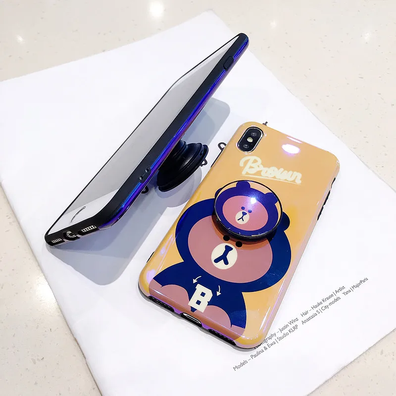 Cute cartoon Doraemon brown bear Stand Holder blue light IMD soft TPU back cover for iPhone 6 6s 7 8 plus X Xs case |