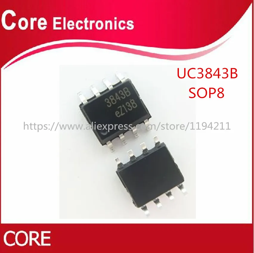 100 шт./лот UC3843B UC3843 3843 SMD Chip SOP8|Интегральные схемы| |
