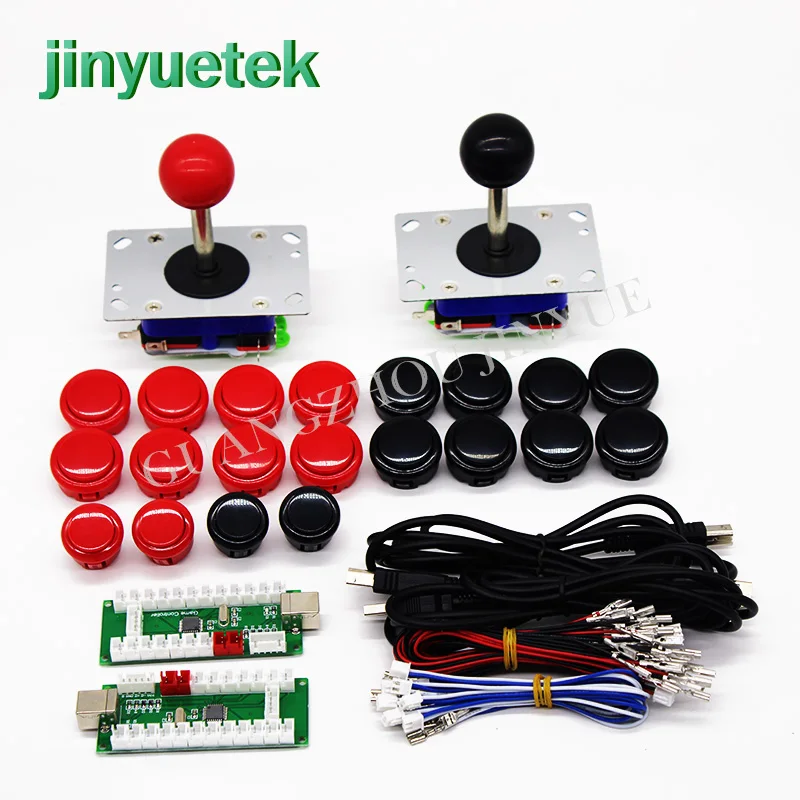 red and black Оригинальная аркадная игра 2 шт. джойстик+ кнопка Sanwa+ PCB USB к JAMMA PC PS/3 контроллер для DIY аркадный набор-комплект - Цвет: red and black