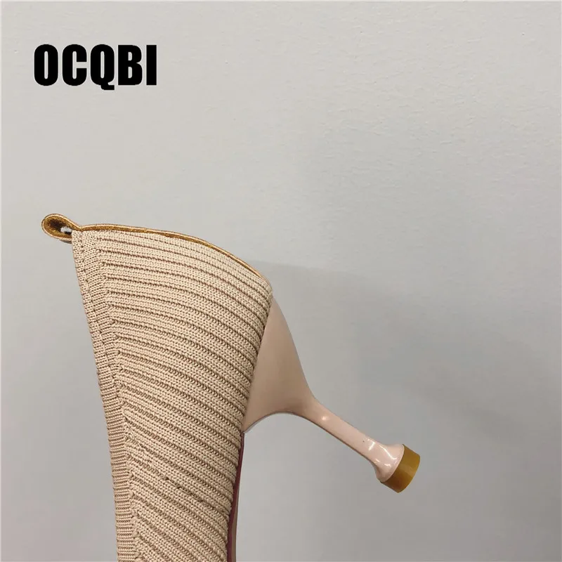Осенне-весенние хлопковые сапоги, модные эластичные сексуальные туфли для вечеринок, черные открытые женские туфли с острым носком на высоком каблуке, обувь для зрелых женщин, размер 39