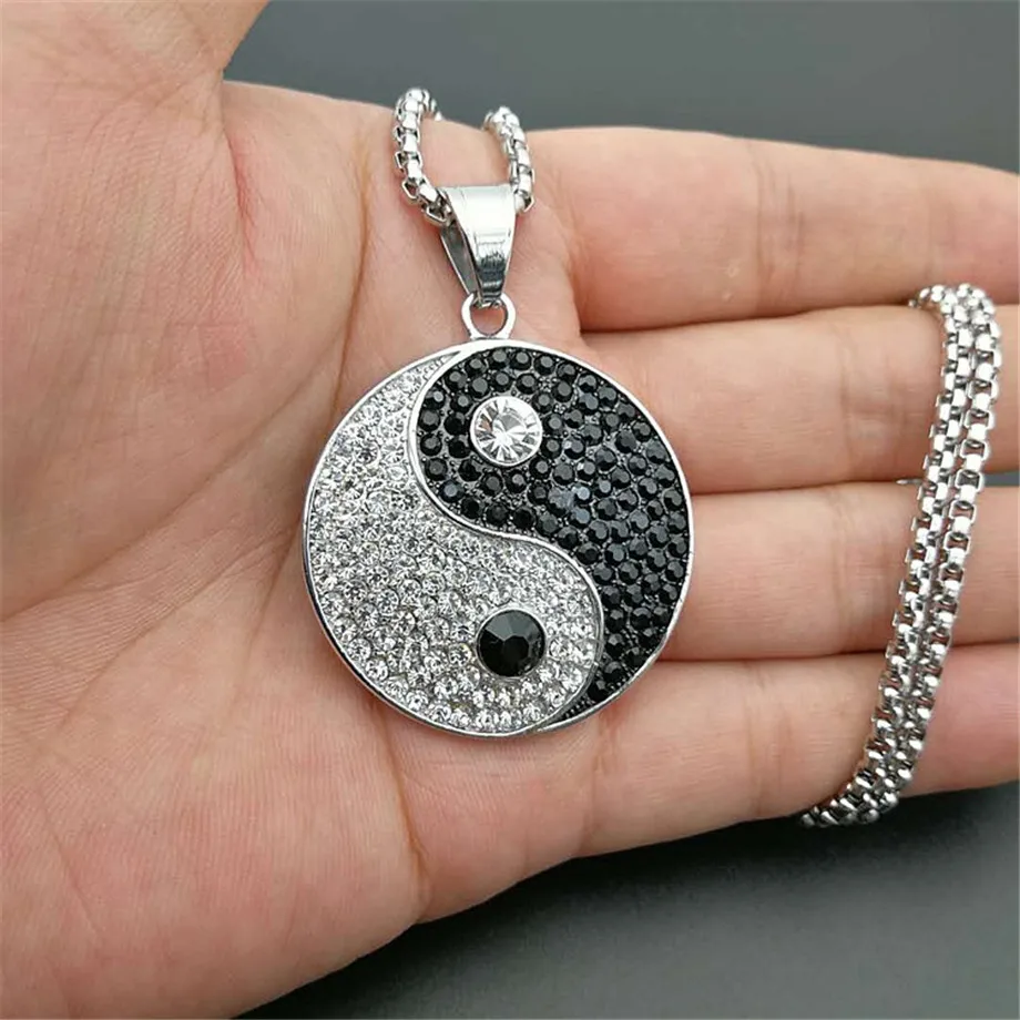 Мужские Подвески Yin Yang Tai Chi серебристые круглые ожерелья из нержавеющей стали с