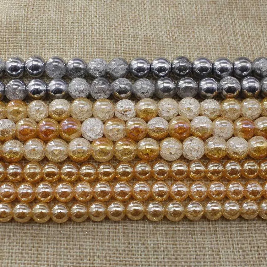 Круглые бусины цвета шампанского с гальваническим покрытием из натурального