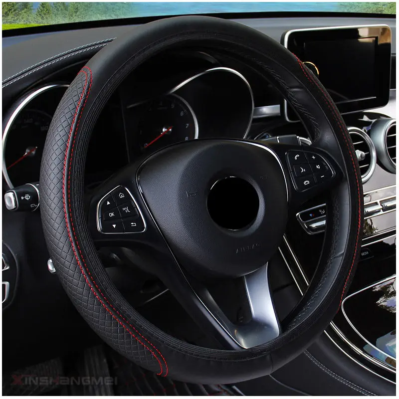 Black-red Автомобильный чехол на руль из искусственной кожи для KIA SOLARIS Verna IX25 IX35 IX45 Sonata 8 любых автомобилей Cadenza Telluride KOUP eco - Название цвета: Black-red