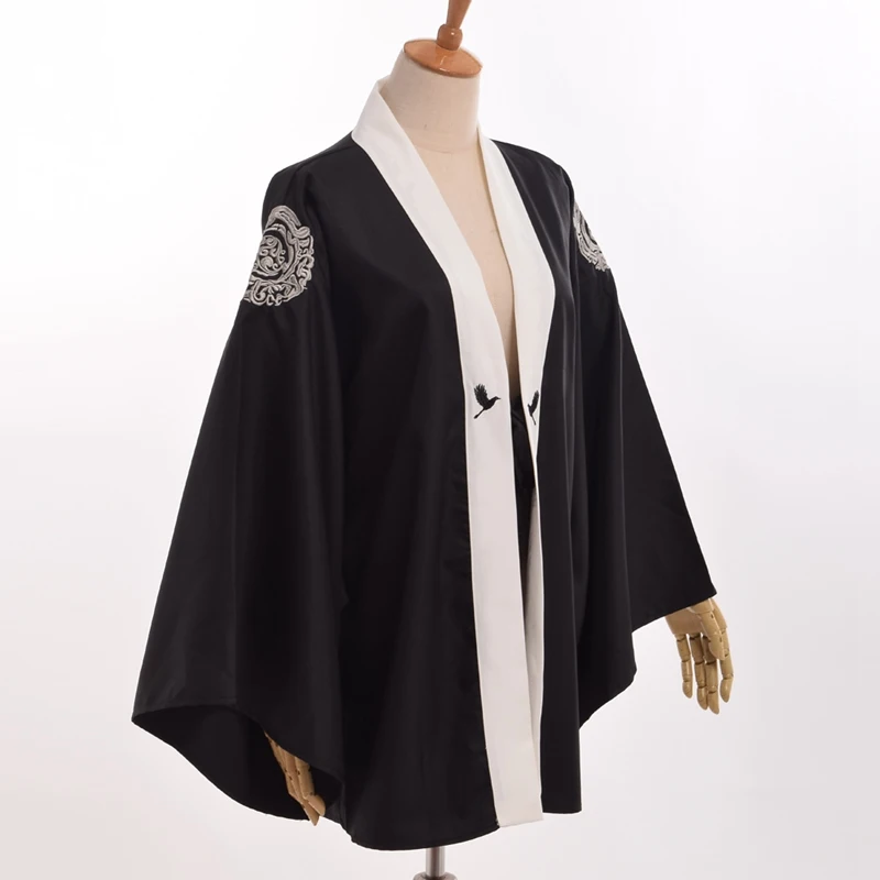 Кимоно кимоно юката черного цвета японский винтажный Тренч с вышивкой журавлей