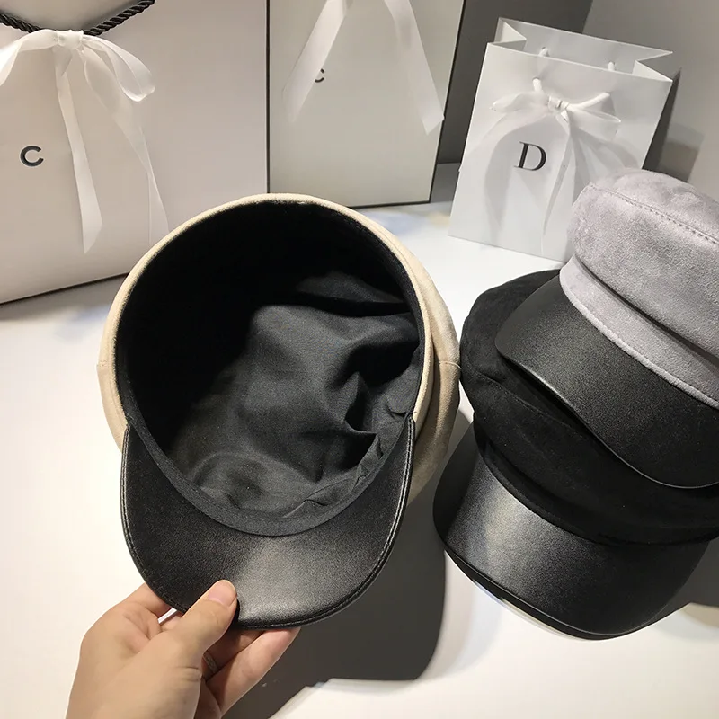 Chammy Leather Hats Black Womens Military for Women Female Navy Autumn Women's Winter Octagonal Caps | Аксессуары для одежды