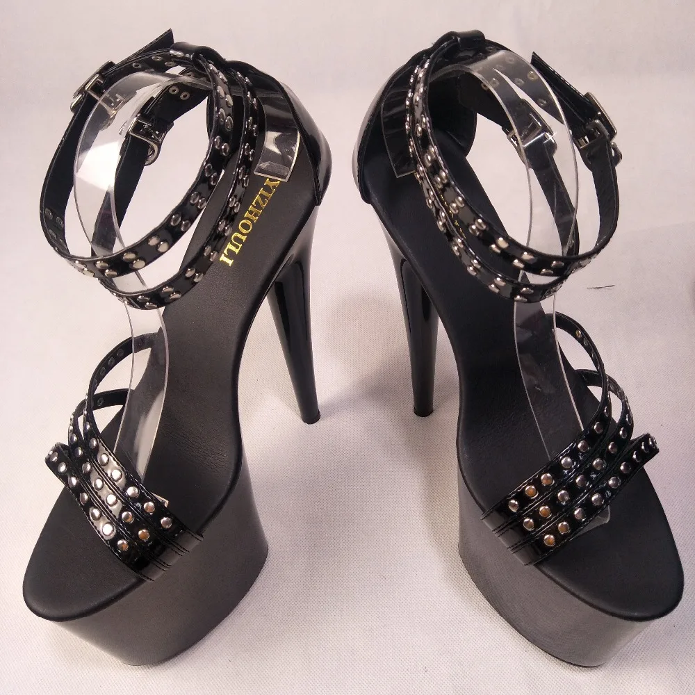 Классические шикарные туфли стрипы для полдэнса с открытым мыском и каблуком 20