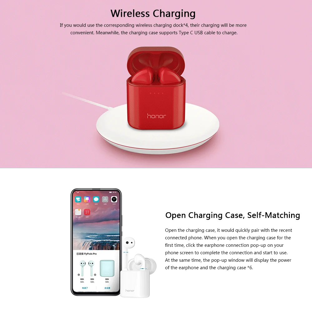 Honor FlyPods Pro беспроводные наушники Bluetooth 5,0 IP54 водонепроницаемые TWS Hi-Fi двойной кран управление костной голосовой ID Беспроводная зарядка