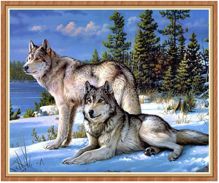 Набор для вышивки крестиком два волка в снегу | Дом и сад