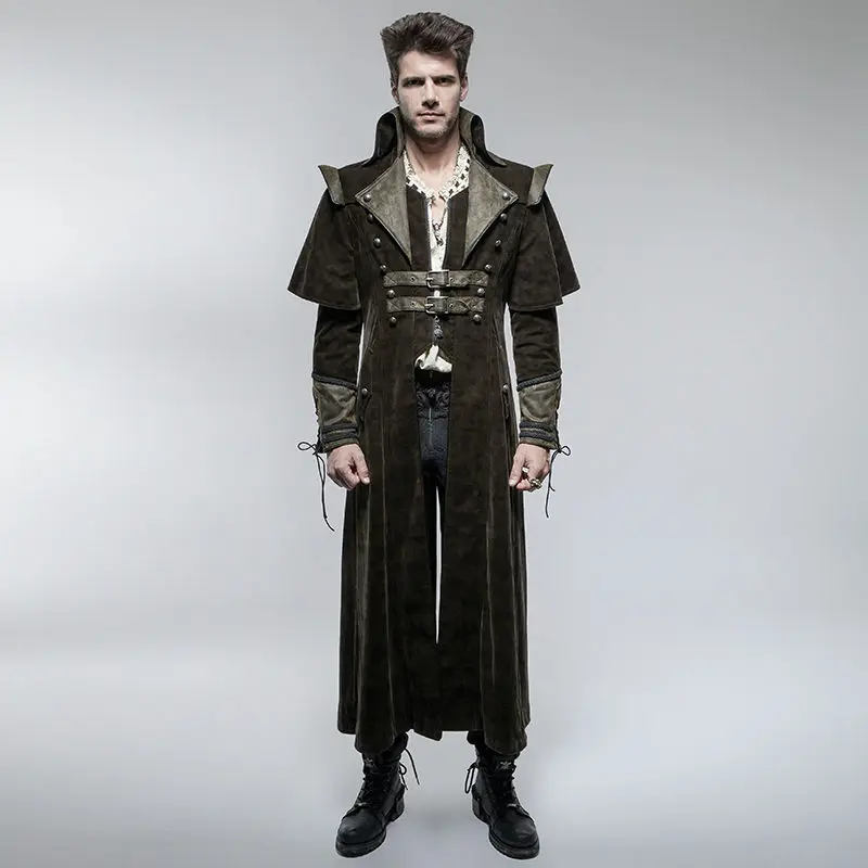 Мужская длинная куртка VTG Regency коричневое пальто в стиле стимпанк Y654|men coat|punk rave