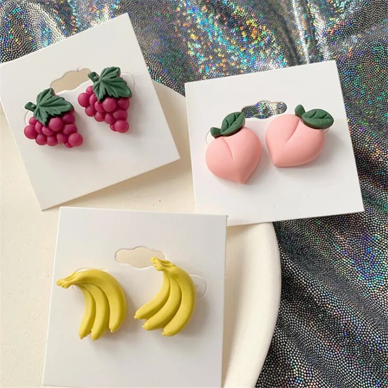 Summer Style Cute Fruit Fashion Stud Earrings For Women Lovely Pink Peach Strawberry Pineapple Party Earring Hot Sale | Украшения и