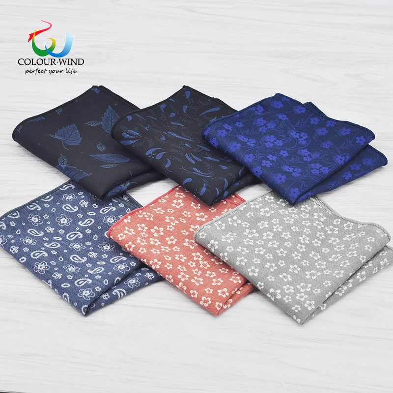

Brand Tie New Collections Cotton Men's Pocket Square Floral Printed Handkerchief Blue Grey Hanky Party Club Freestyle Cravat