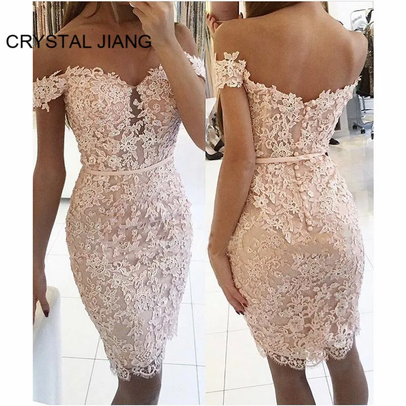 

New Arrival 2019 Cocktail Dresses Sweetheart Off the Shoulder Lace Applique Beaded Knee Length Formal Cocktail Party Dresses