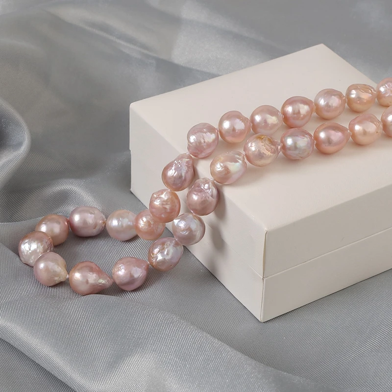 

[YS] Edison Pearl Necklace Jewelry 11-12mm Pink Baroque Irregular Freshwater Pearl Necklace