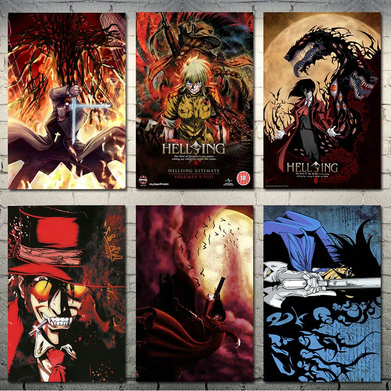 Горячая аниме искусство HELLSING Шелковый Холст плакат 13x20 24x36 дюймов настенные