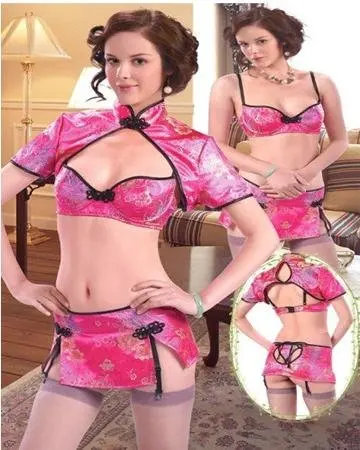 

Sexy Lingerie Red Satin QiPao Babydoll Sleepwear Night Dress 9057