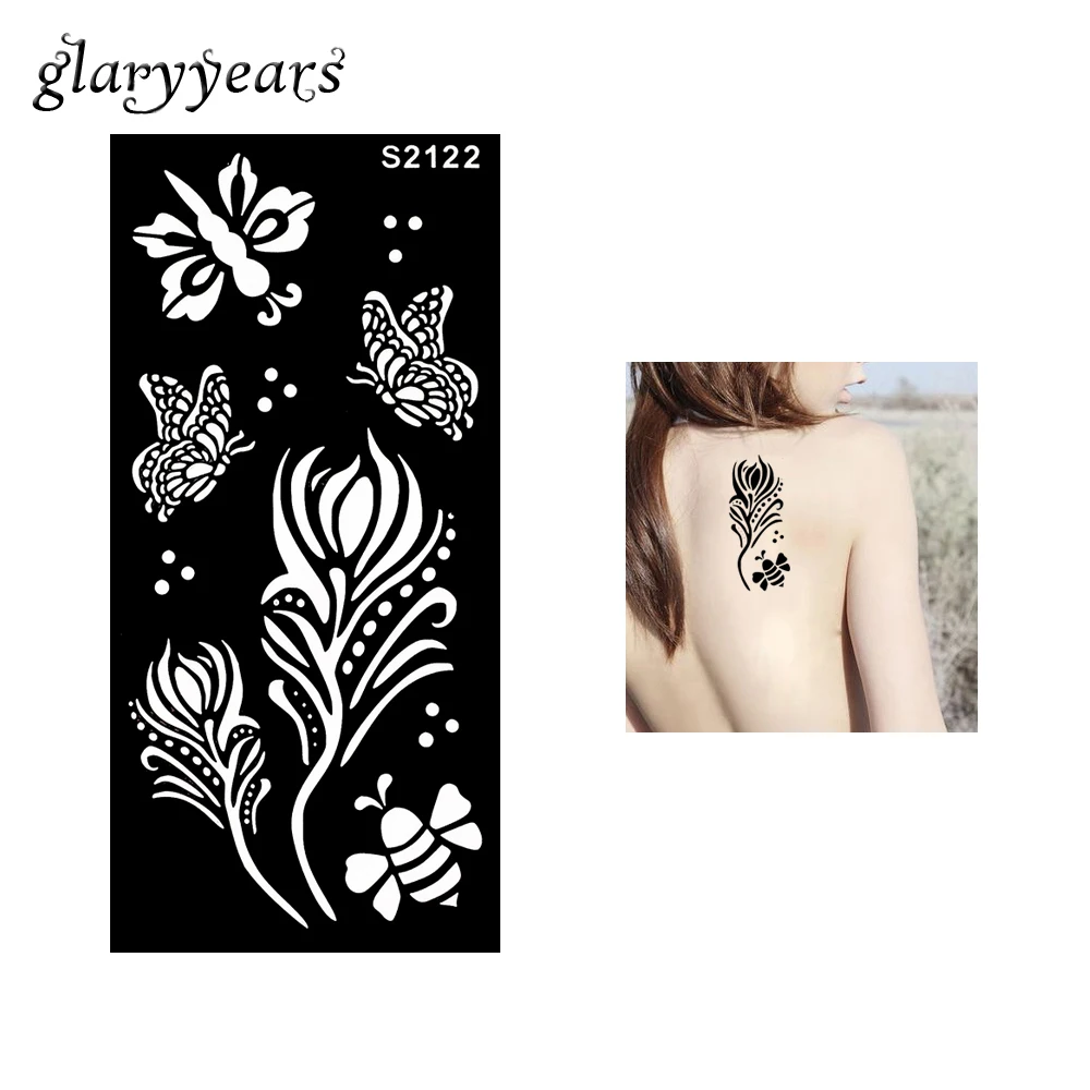 1 шт. полый трафарет для татуировки хной цветок Бабочка пчела боди арт краска