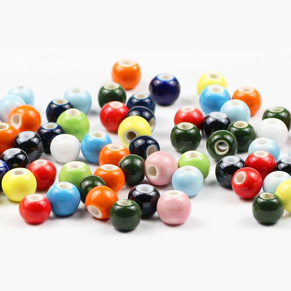 

JHNBY 30-100 Glaze Ceramic beads 6/8/10/12MM Round Blue ,White,Black, Red porcelain Loose beads for Jewelry bracelets making DIY