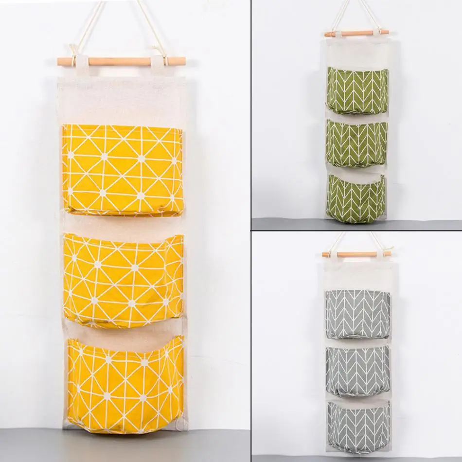 3 кармана хлопок белье настенные сумки для хранения карман на дверь спальня