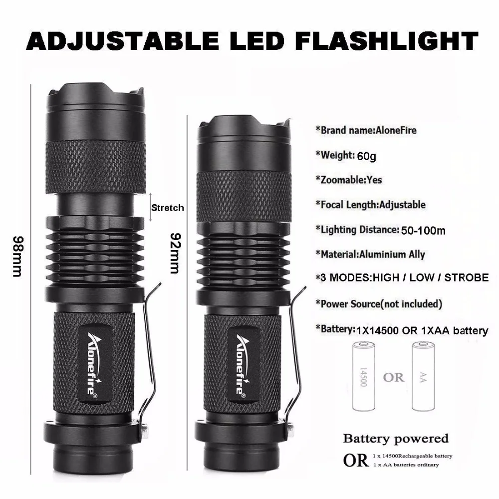 AloneFire SK68 CREE xpe q5 светодиодный тактический фонарь с зумом для путешествий ночник