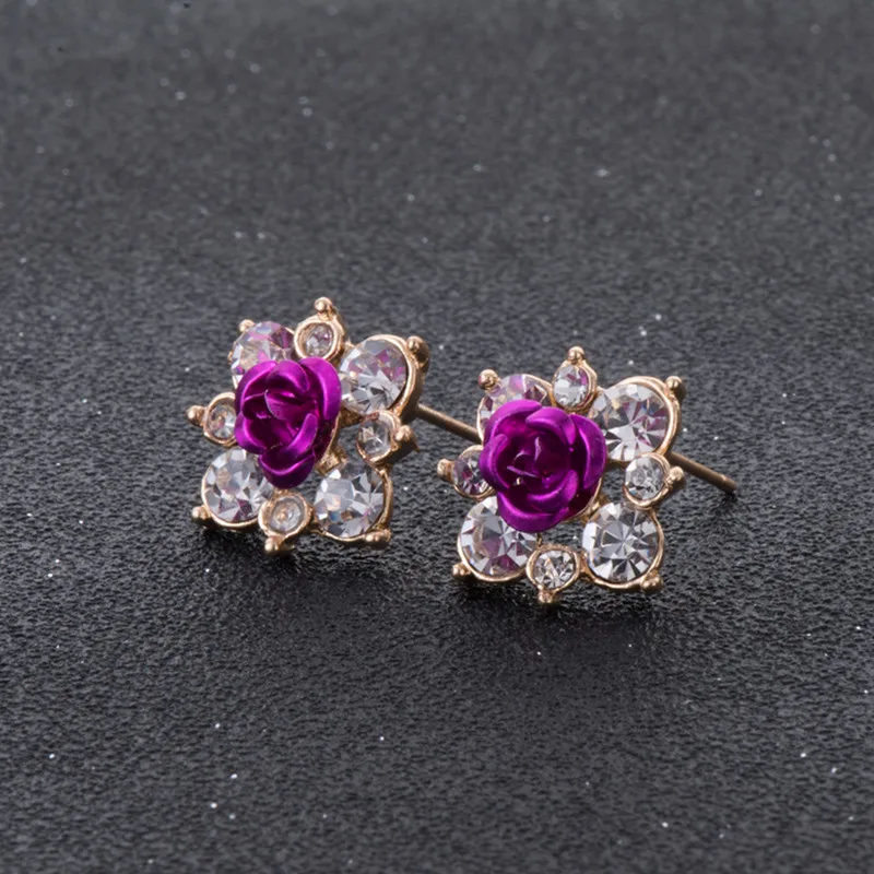 Женские серьги гвоздики высокого качества с кристаллами и цветком из горного
