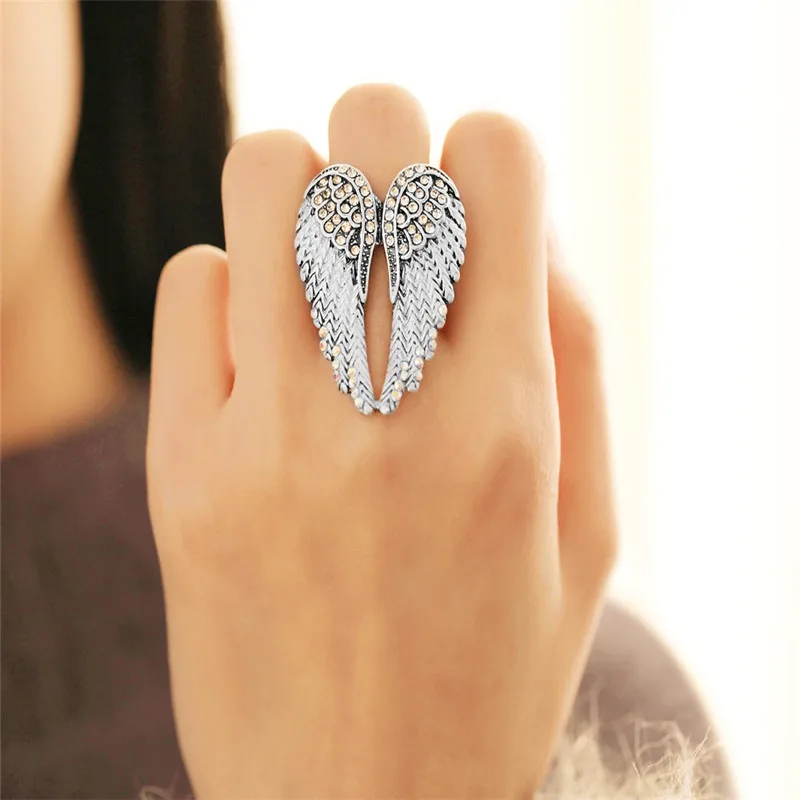 Angel Wings Crystal Rings For Women Jewelry Silver Opening Adjustable Ring For Female Engagement Ring Wedding Promise Rings Boho
