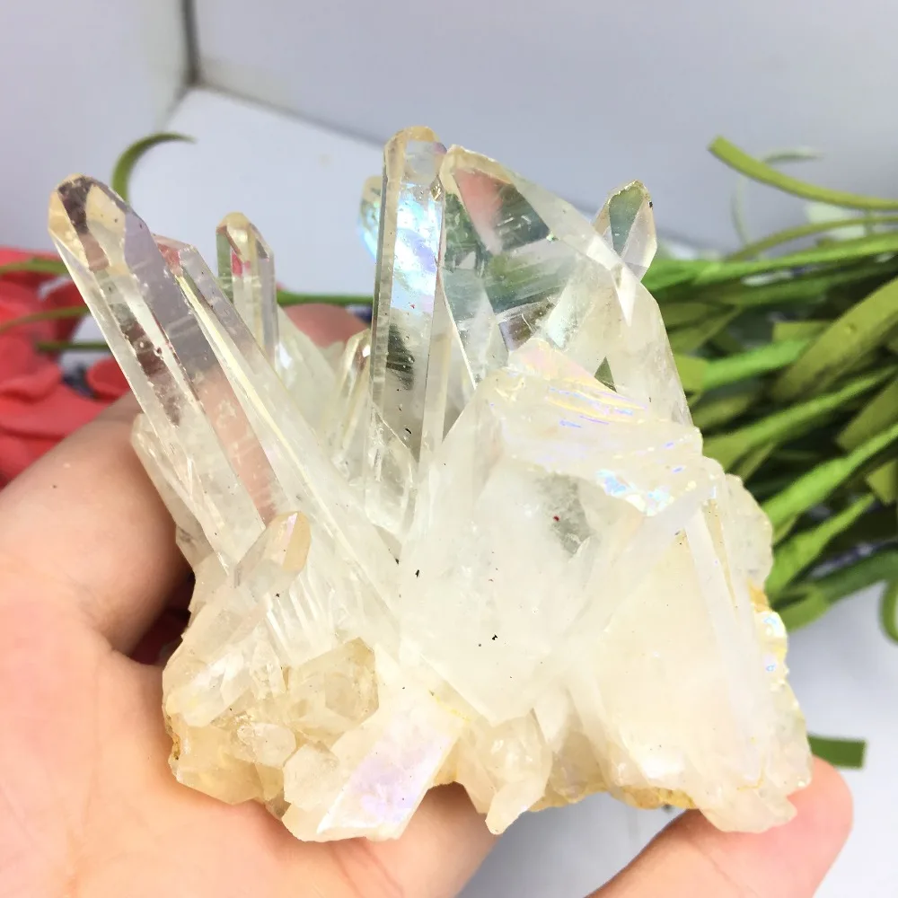 Красивый кварцевый кристалл Aura титановый висмут силиконовый кластер радуги