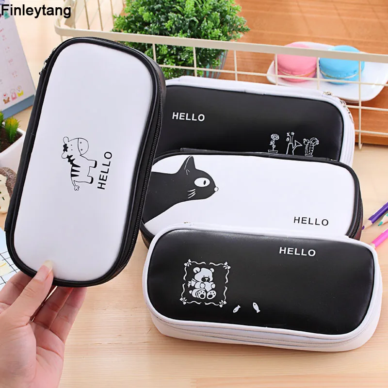 Пенал из искусственной кожи с изображением животных и кошек Большой