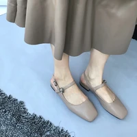 basic pumps woman shoes retro leather comfortable square sandals slingbacks square heel square toe casual mary jane shoes
