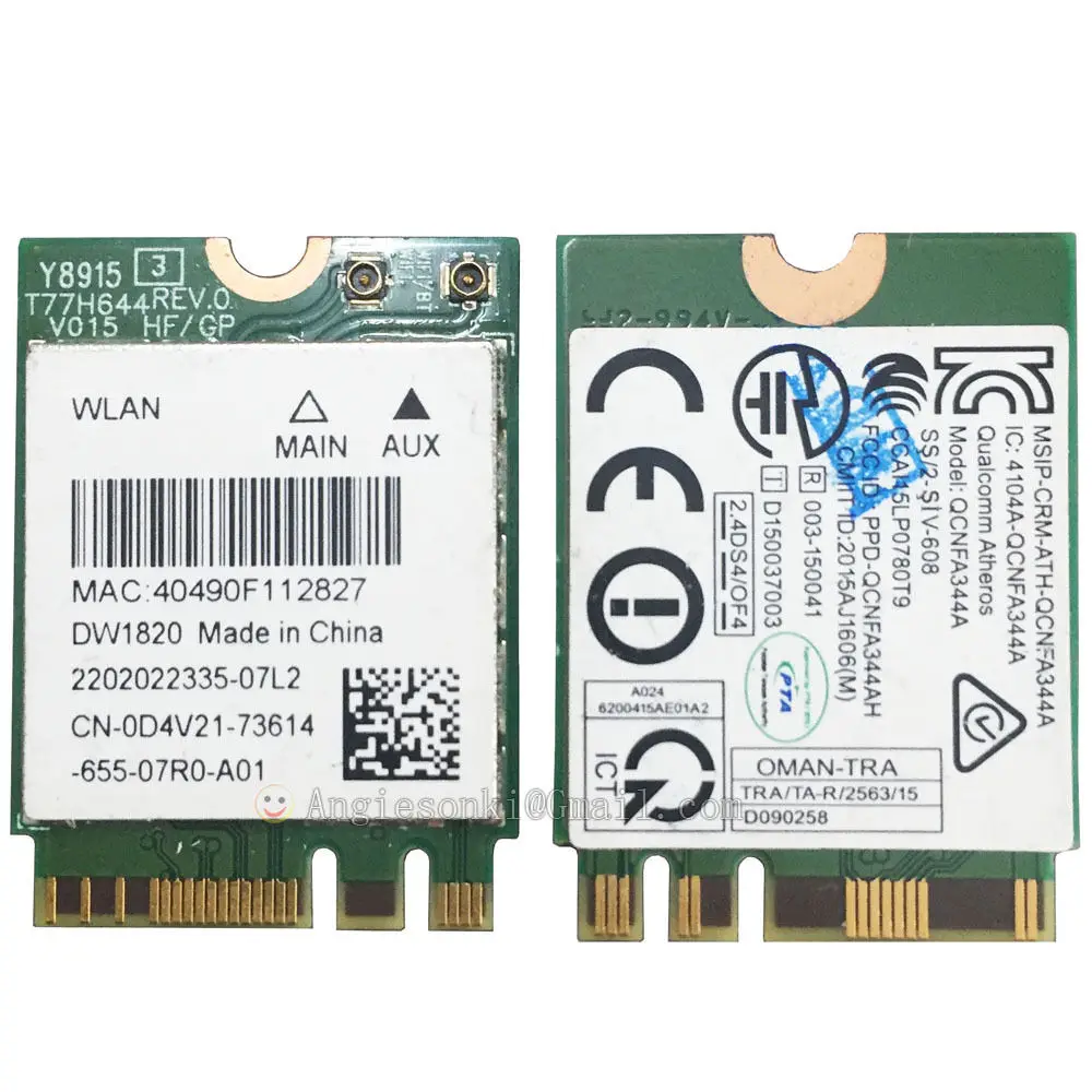 Беспроводной сетевой модуль DW1820 WLAN WiFi 802.11ac NGFF 867 M карта + Bluetooth 4 1 D4V21 QCNFA344A для DELL 7359
