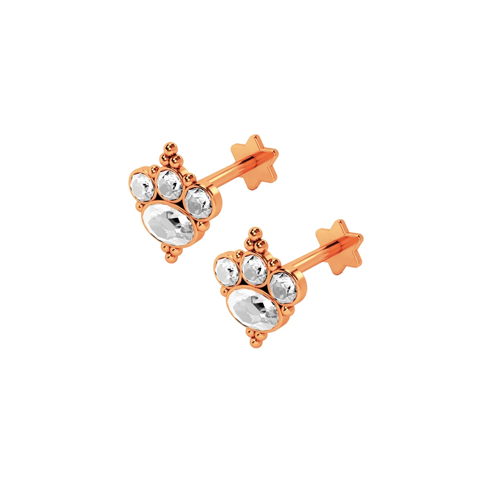 64Rosegold Новое поступление золотой геккон квадратный кристалл Козелок Уха Пирсинг штекер из нержавеющей стали Daith серьги спиральный для хряща Лабрет шпильки для губ - Окраска металла: 64Rosegold
