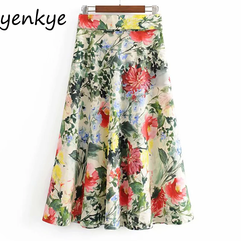 Мода 2019 летние юбки женские с пояс высокой талией цветочный принт юбка Леди