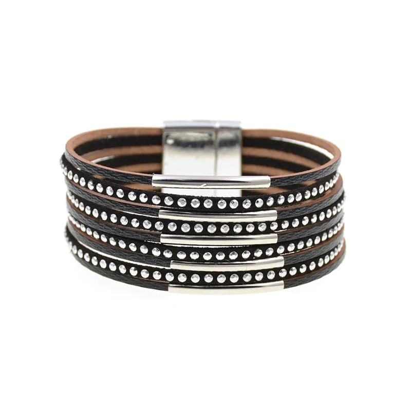 WELLMORE новые металлические Очаровательные кожаные браслеты для женщин и мужчин