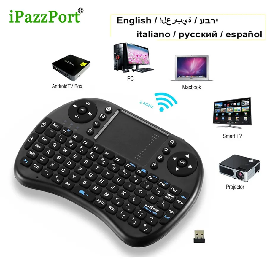 IPazzport i8 Беспроводная мини клавиатура русская испанская + тачпад игровые