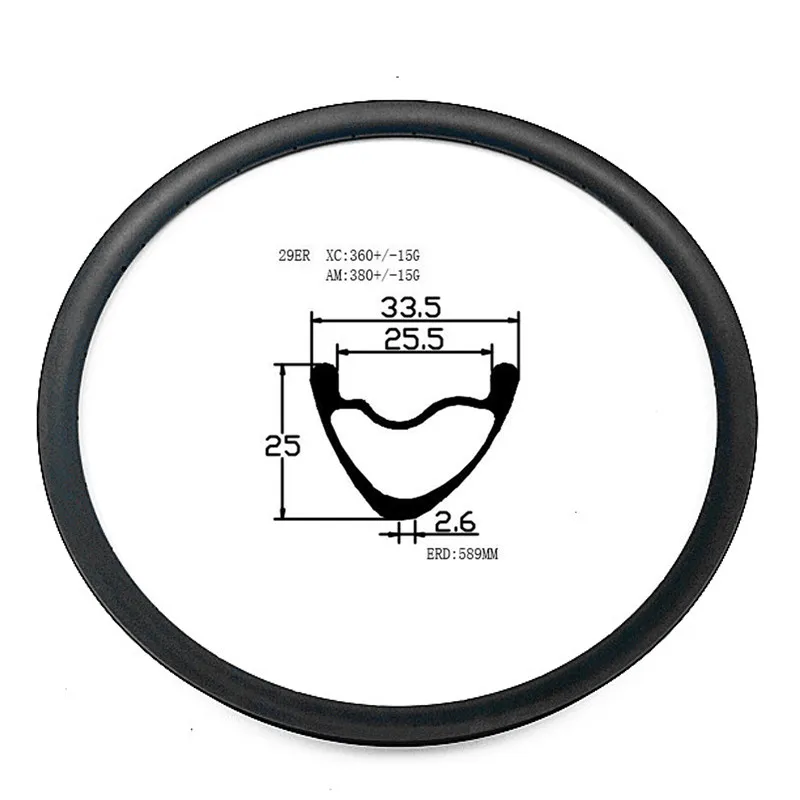 Графеновый углеродный обод MTB 29er 380g UD 3K Углеродные Диски 33 5x25 мм ассиметричный