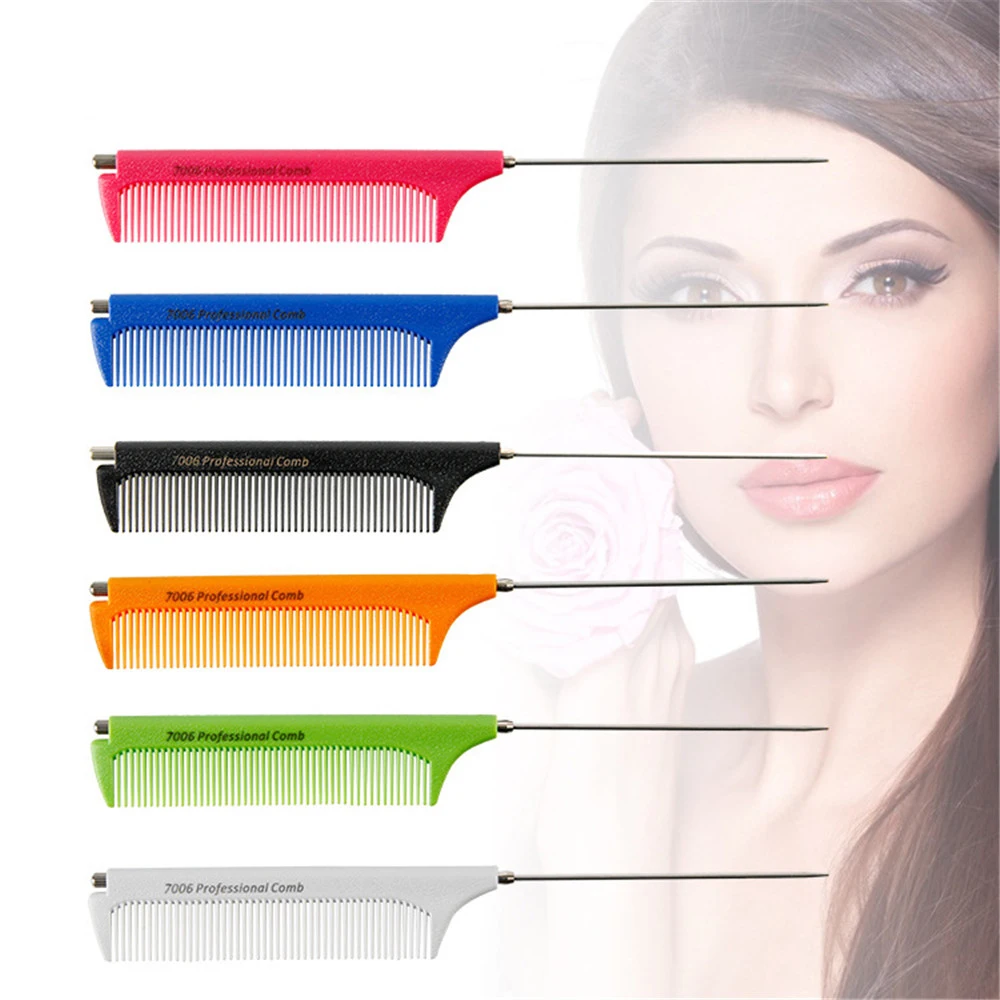 

CestoMen Steel Long Handle Barber Section Hair Pin Tail Comb Hair Cutting Hairdressing Combs Styling Anti-static Metal Tail Comb