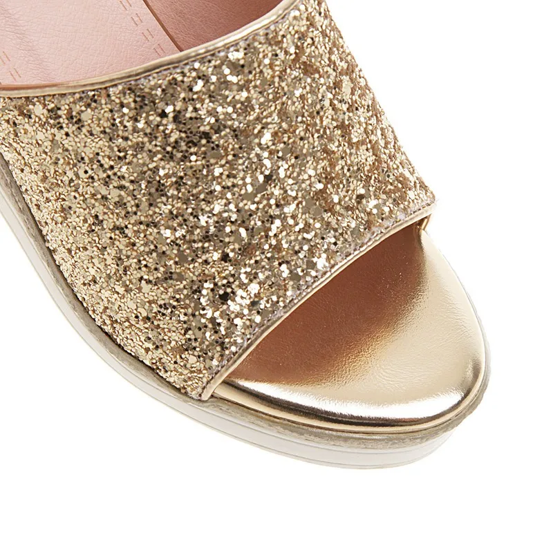 ?? 奪う猫 2019 夏プラットフォームスリッパ女性の夏のビーチサンダル汗通気性スパンコールウェッジカジュアルシューズサイズ 42 43